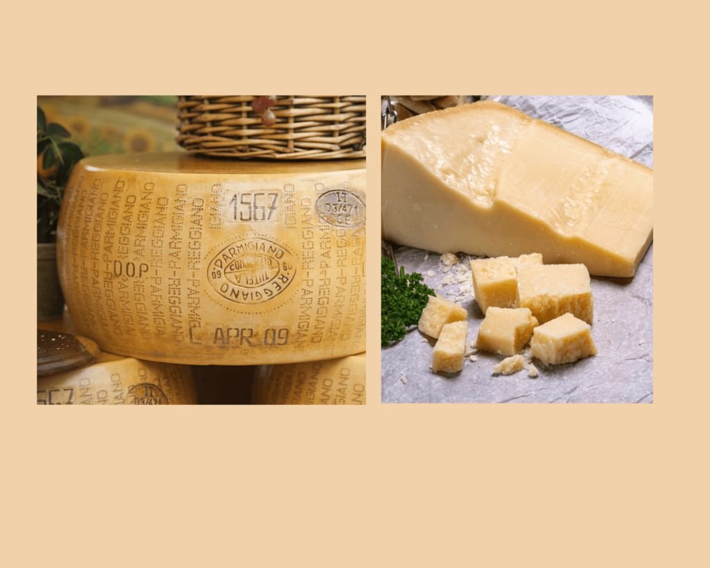 Original two years old Parmesan Cheese loaf and a cut of it