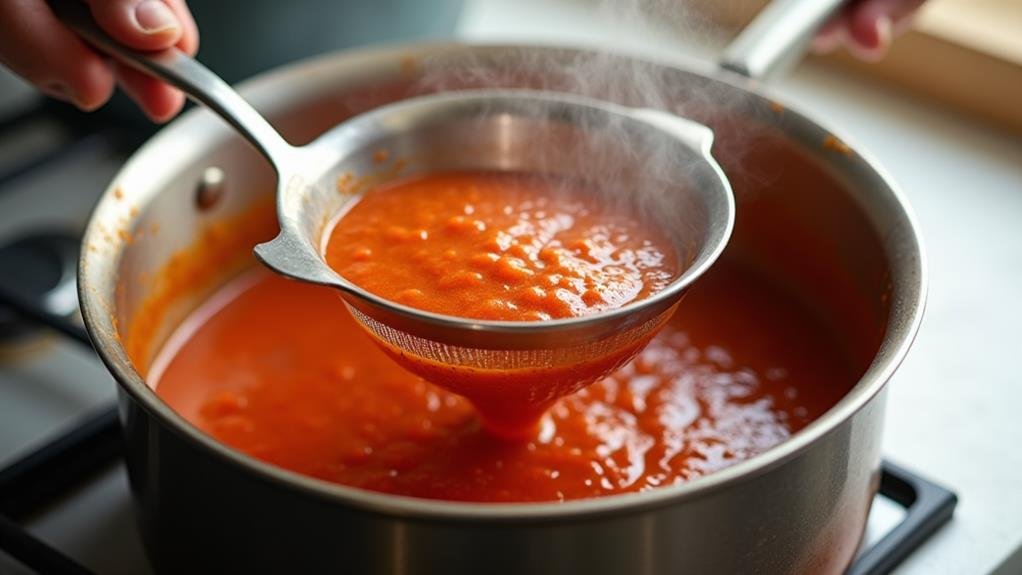 cooling and straining sauce