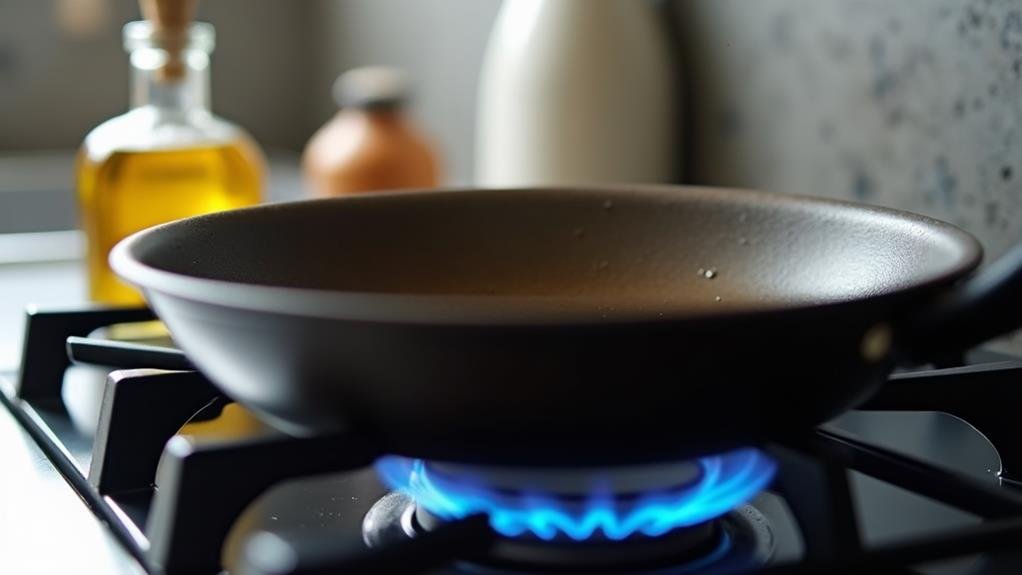 heating skillet adding oil