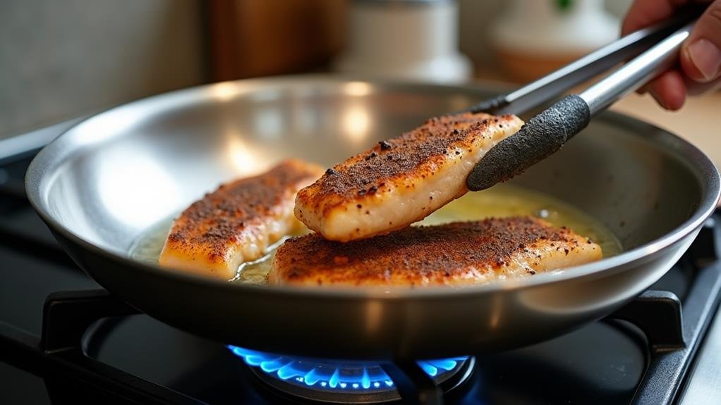 seasoned fillets in skillet