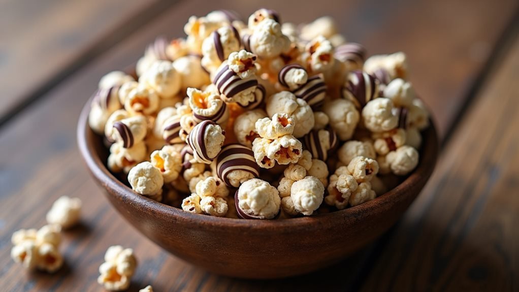 chocolate drizzled striped popcorn