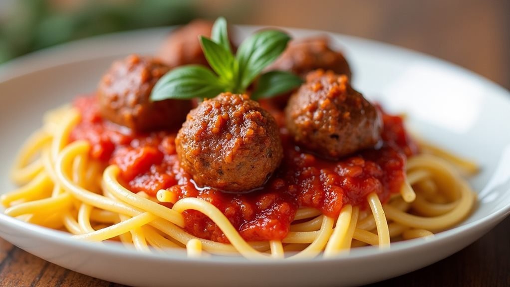 savory pasta and meatballs