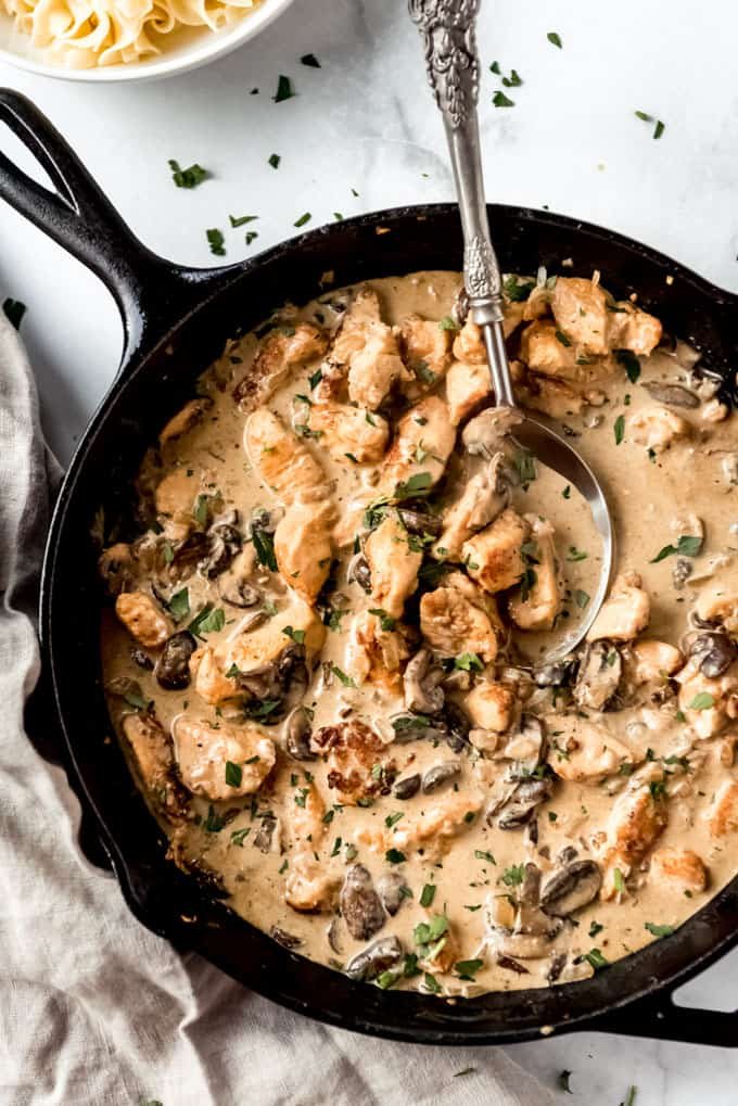 overhead shot pan of stroganoff