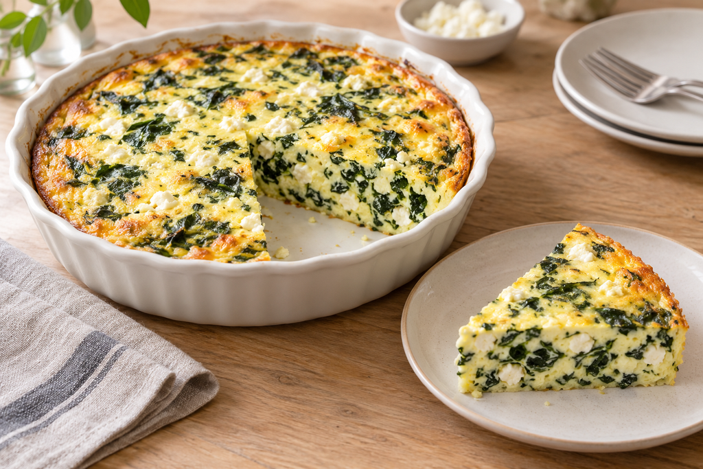 Spinach and Feta Crustless Quiche – 6 Eggs