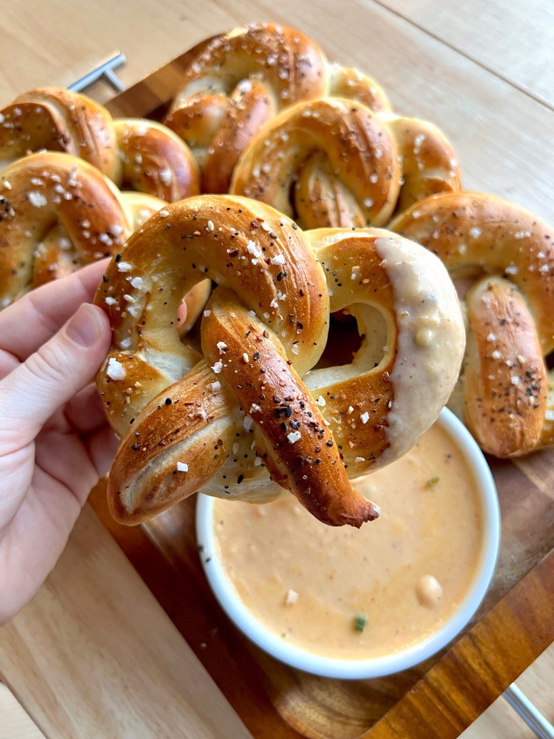 Easy pretzel cheese dip only uses 5 simple ingredients that pairs perfectly with homemade soft pretzels.