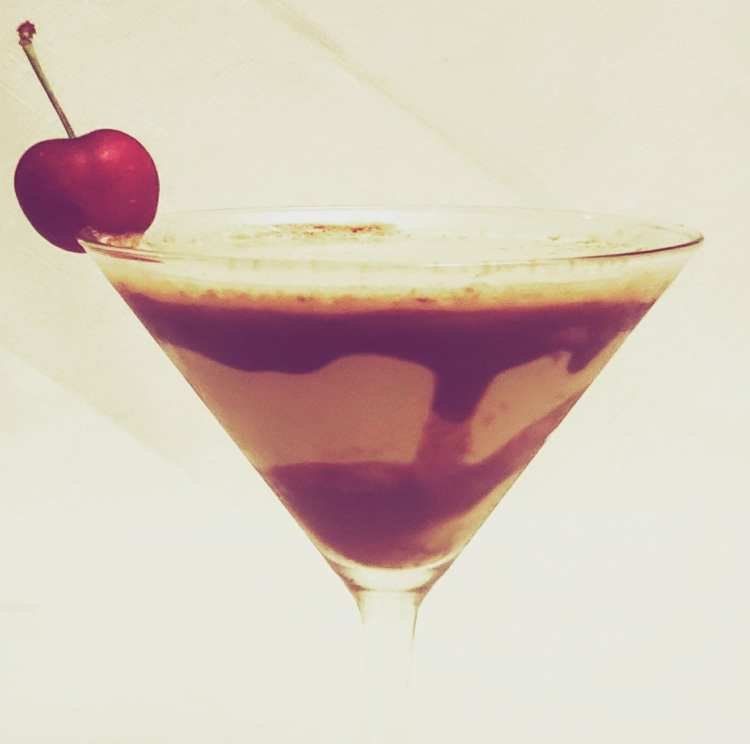 chocolate covered cherry martini with cherry vodka and godiva chocolate liqueur