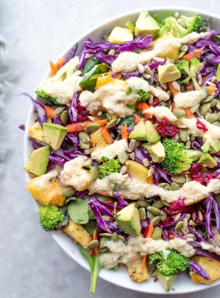 Healthy Everyday Rainbow Salad with Sweet Miso Ginger Dressing