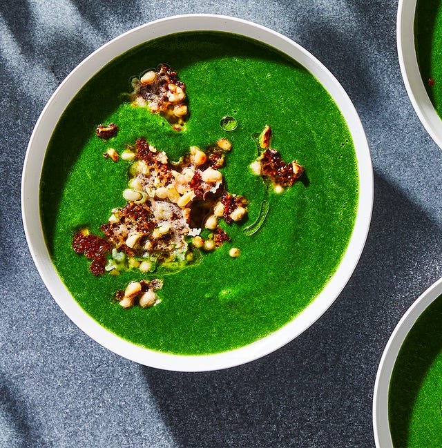 super green soup with parm crisps