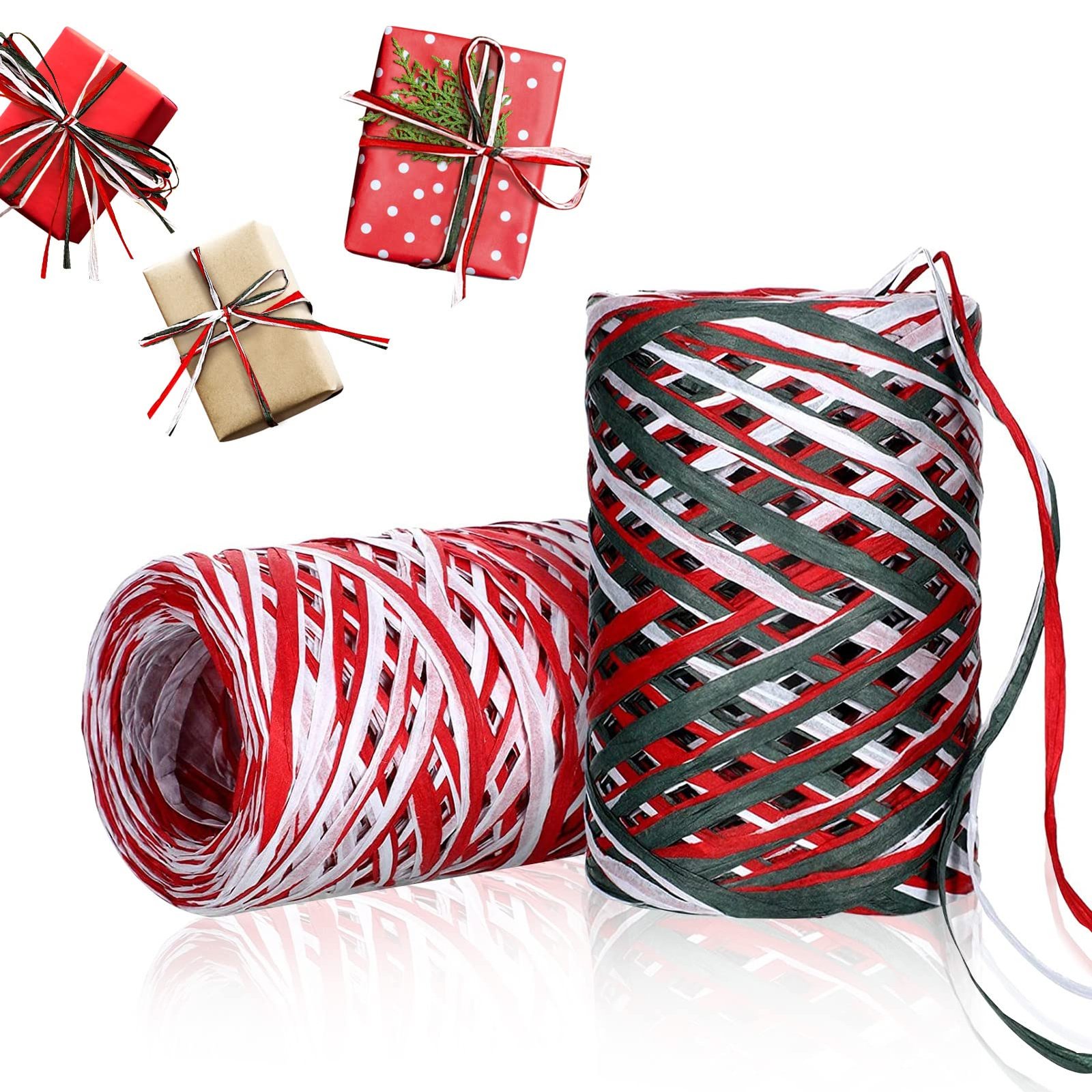 Amazon.com: 2 Rolls Christmas Raffia Ribbon, 524 Feet Colored Matte Raffia Paper Ribbon Packing Twine Decor Ribbon Red Green White Natural Raffia for Craft Gift Wrapping DIY Crafts Holiday Decoration : Tools