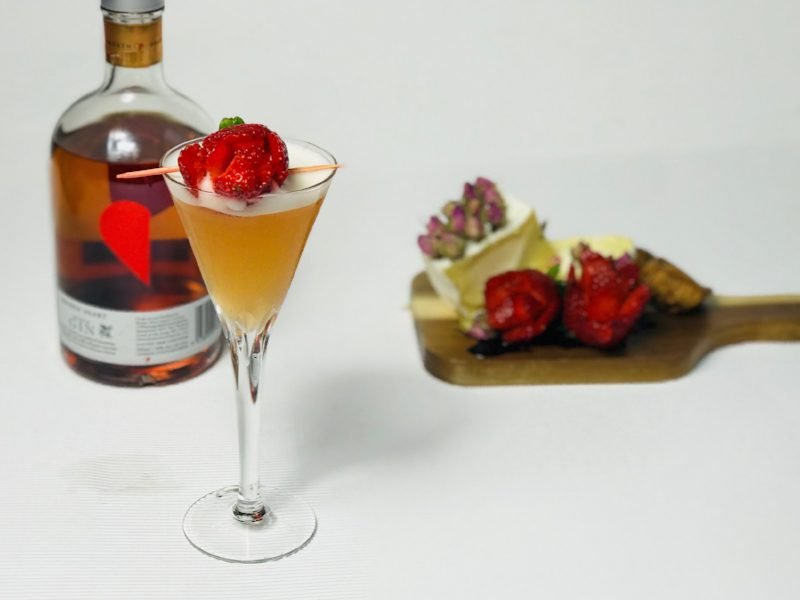 A sweet Valentine gin cocktail that combines the flavour of quince, rosewater and strawberry soda