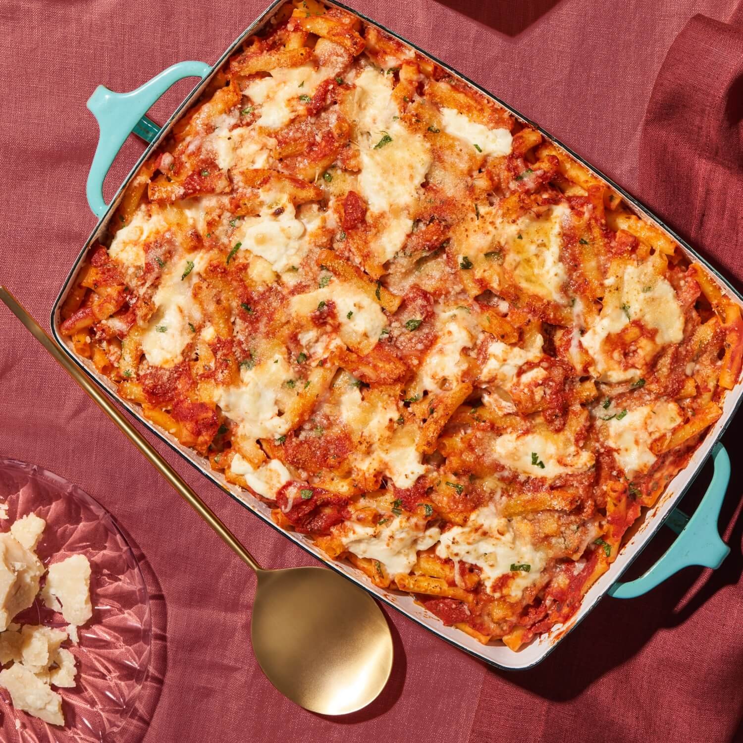 vegetarian baked ziti in casserole dish