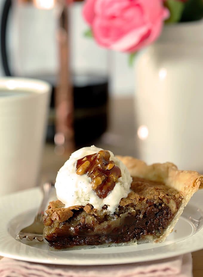 Kentucky Derby Pie with Walnuts and Bourbon on a Plate