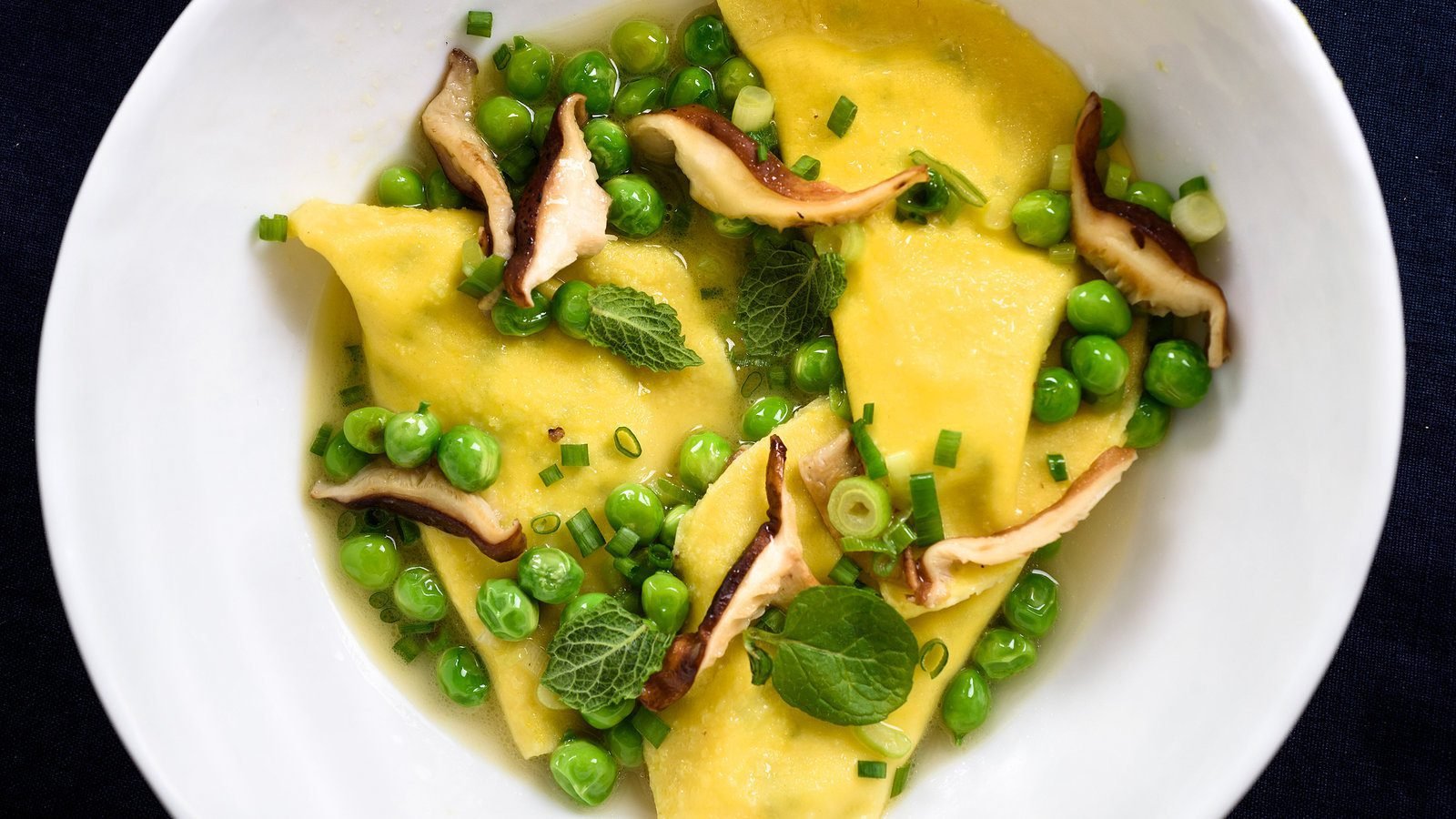 Mezzelune Pasta With Peas and Shiitake Mushrooms