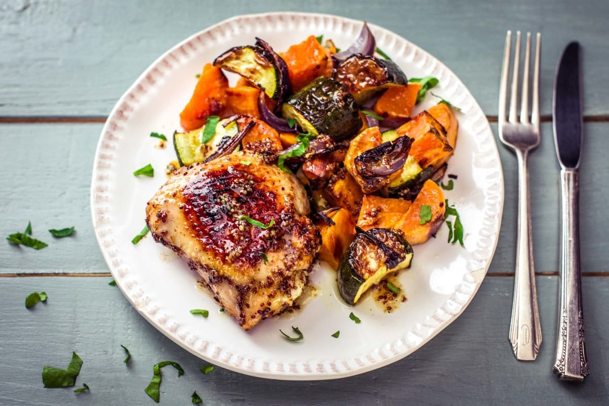 Honey Mustard Chicken with Roast Veggies