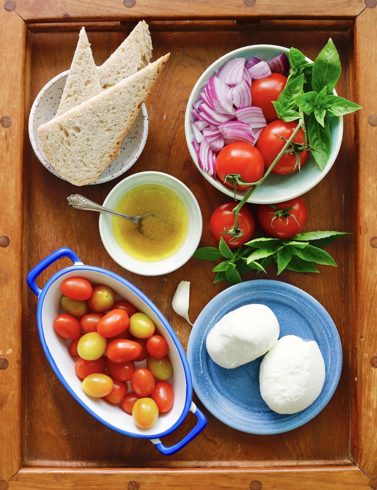 Burrata and Tomato Salad with Garlic Toasts