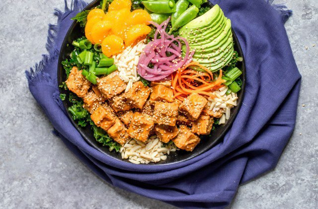 Vegan Asian Sesame Tofu Kale Salad - Sprinkles & Sea Salt