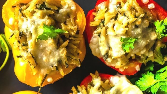 Spinach Ricotta Orzo Stuffed Bell Pepper