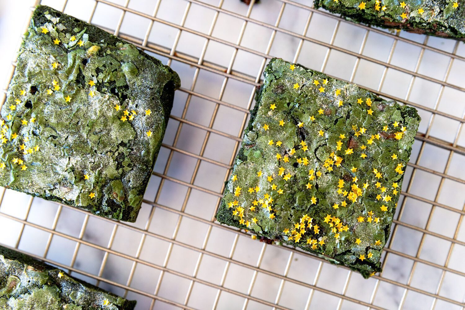 chocolate mint brownies with gold stars