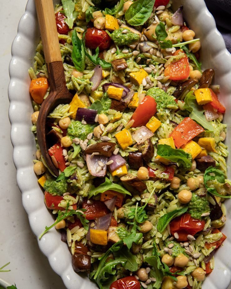 Pesto Orzo Salad with Roasted Vegetables & Chickpeas | The First Mess