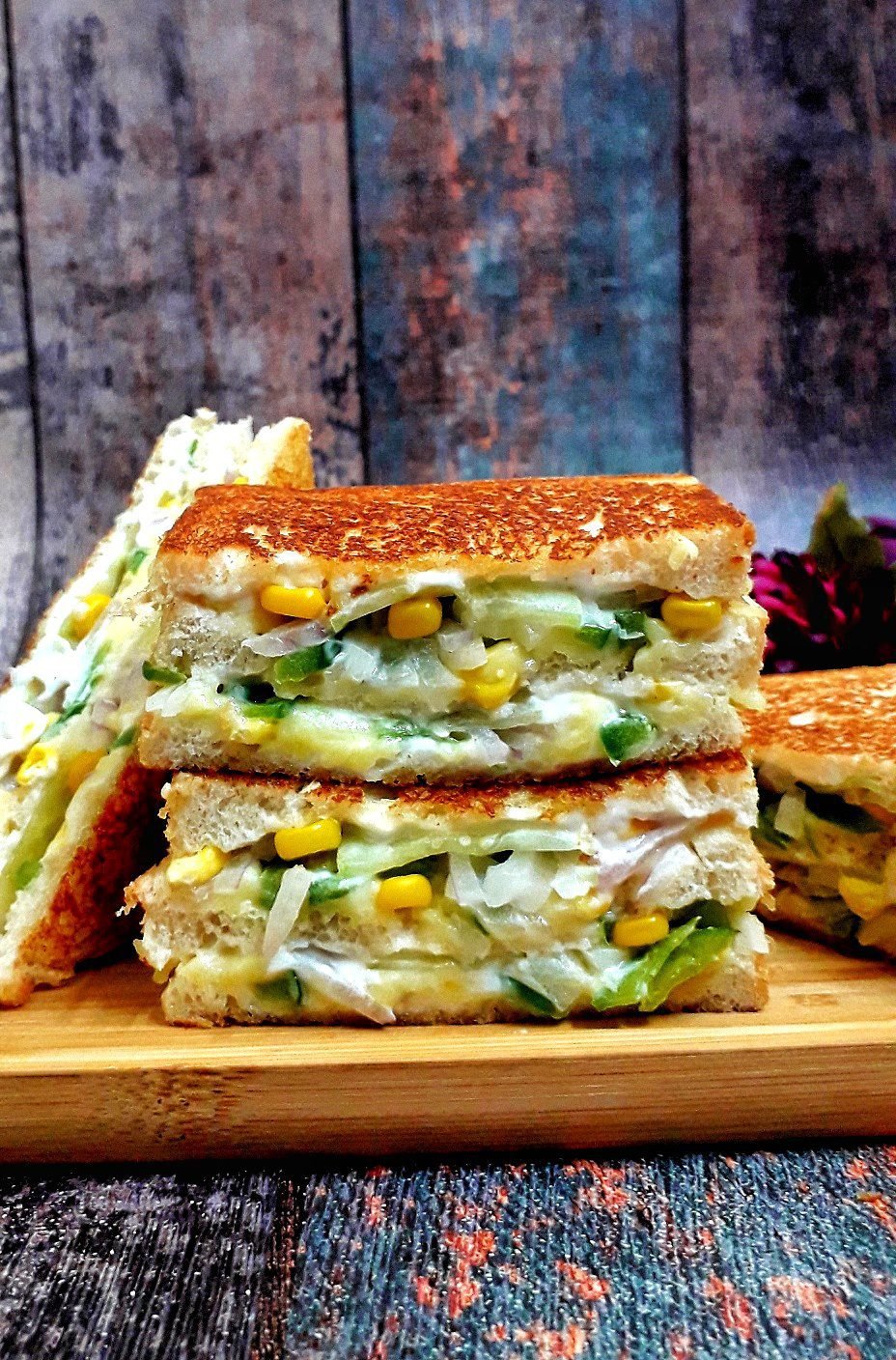 Vegetable Mayonnaise Cheese Sandwich / Vegetarian Sandwich - At My Kitchen