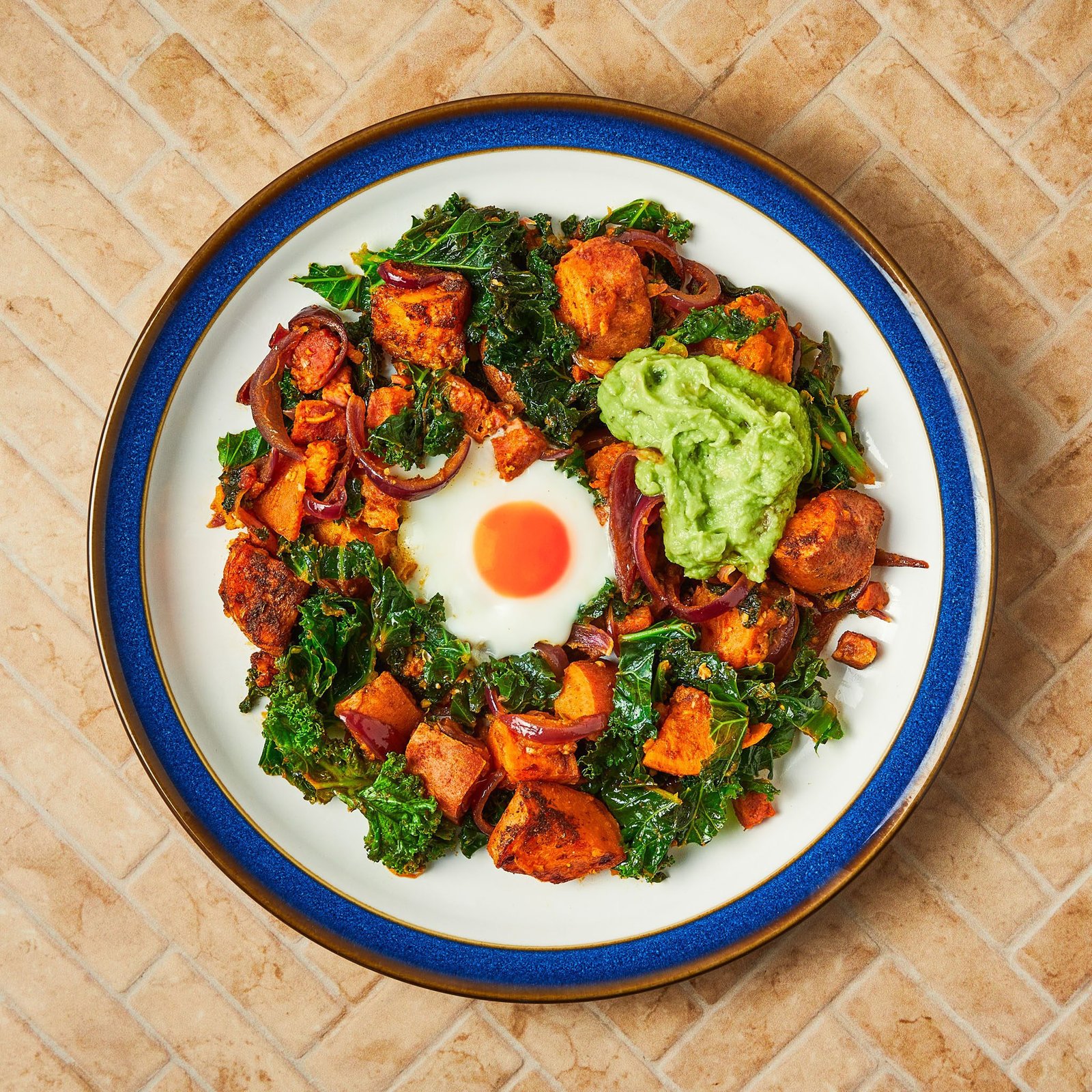 Sweet Potato & Chorizo Hash With Smashed Avocado