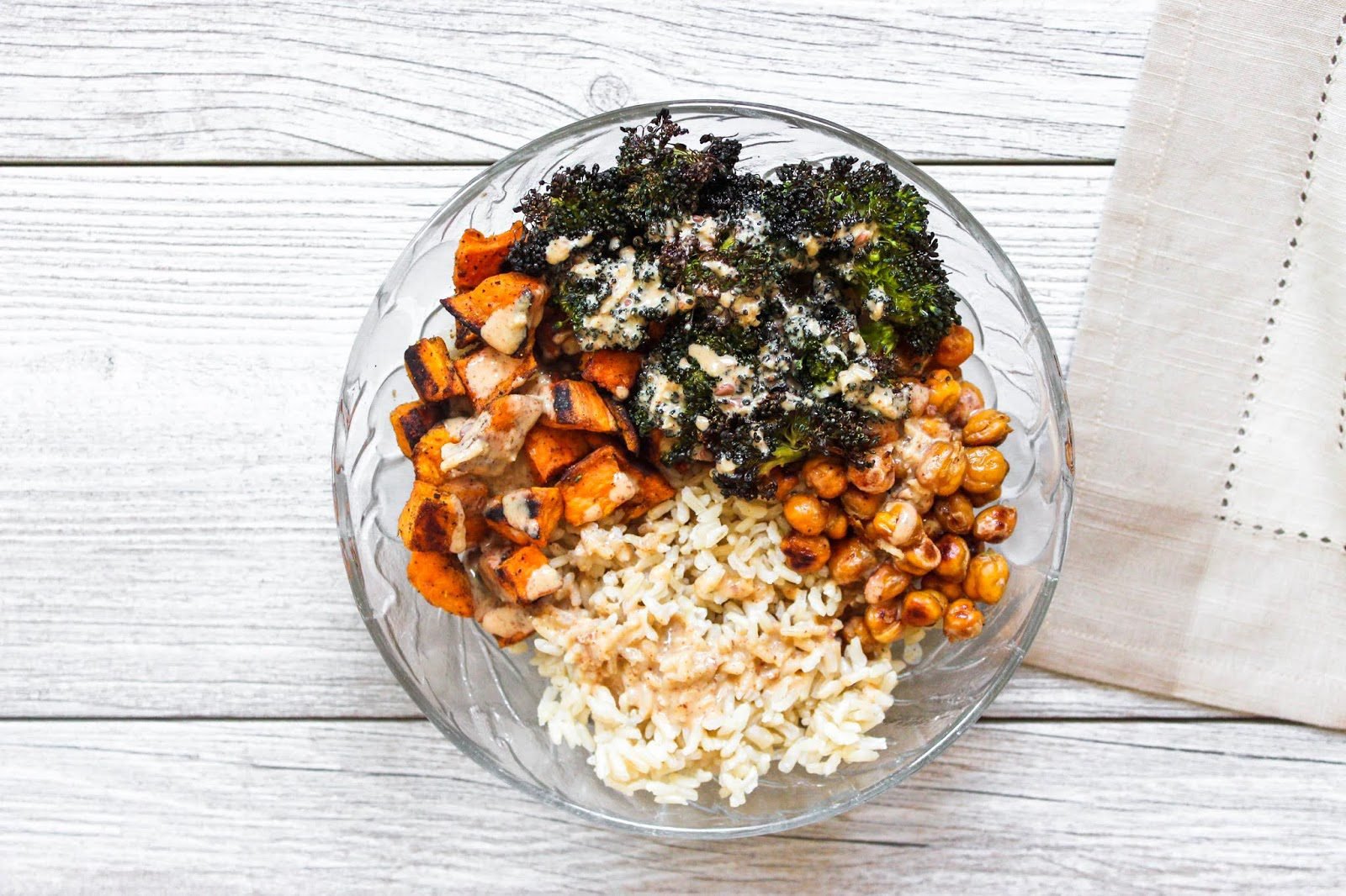 Roasted Sweet Potato and Broccoli Tahini Rice Bowls