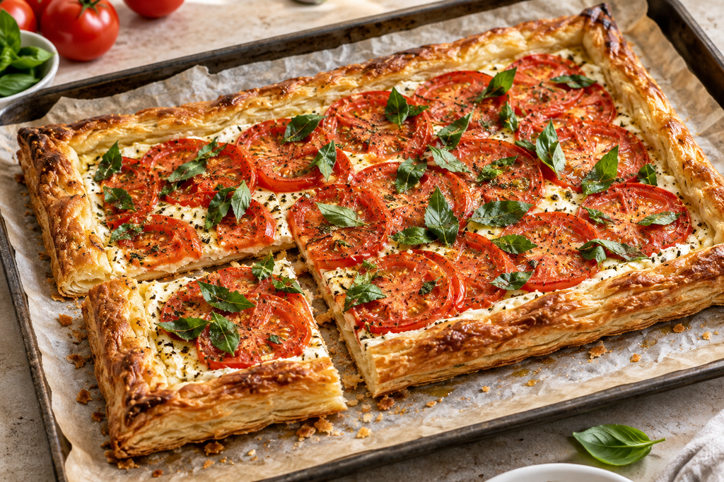 Tomato, Basil and Ricotta Puff Pastry Breakfast Tart