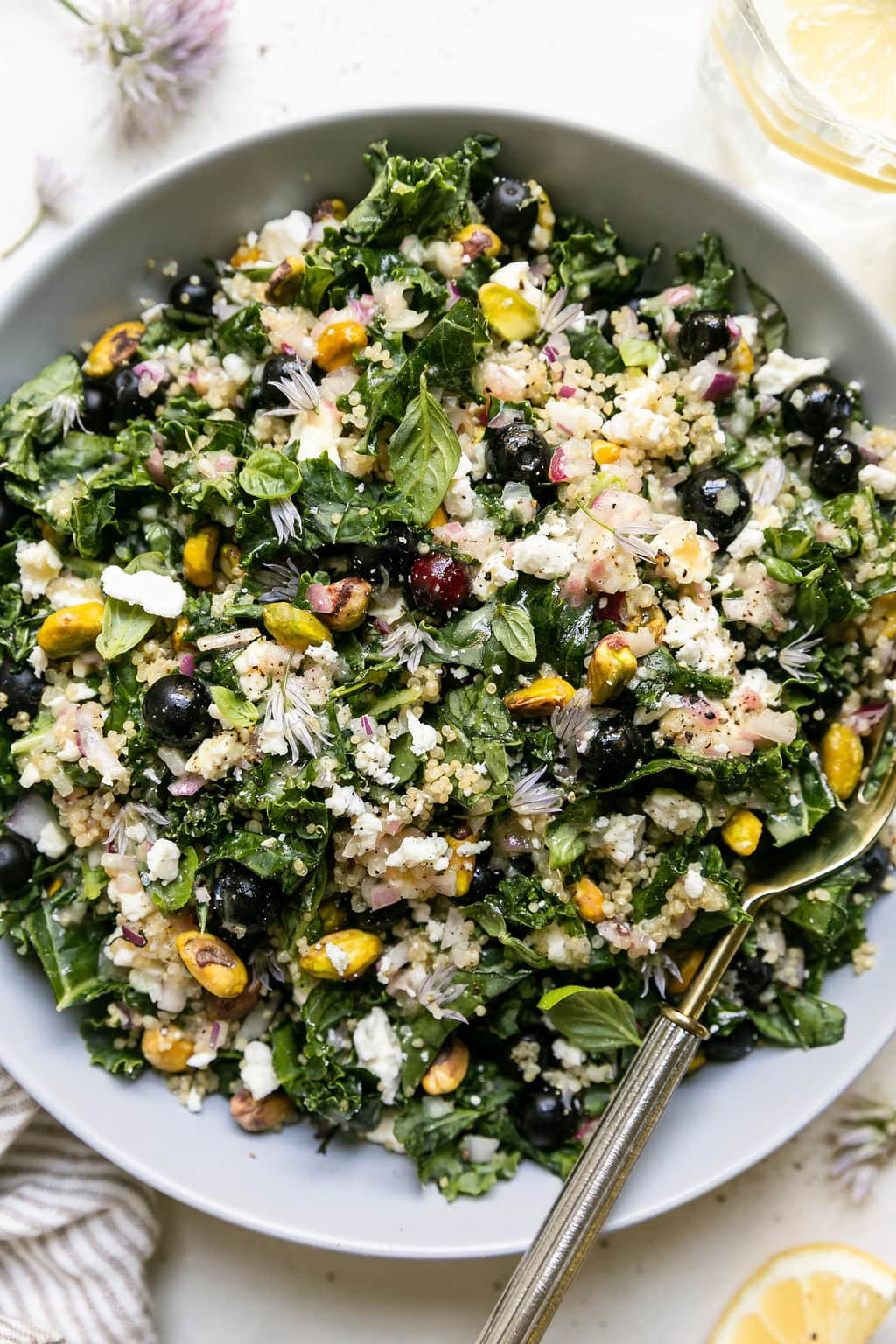 Quinoa Kale Salad with Blueberries and Feta (Fresh, Healthy) - The Real  Food Dietitians