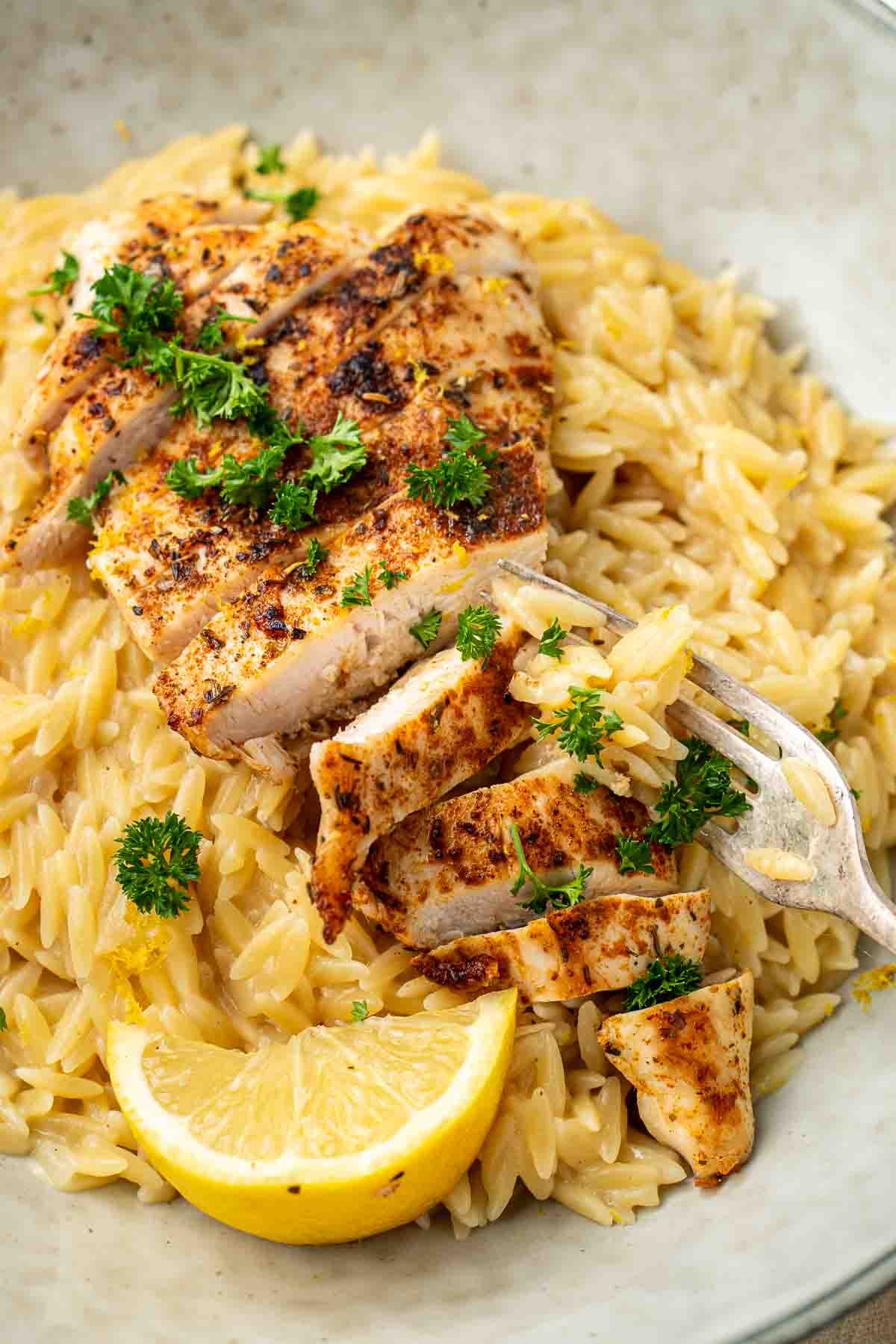 Creamy Lemon Risoni with Grilled Chicken - Eight Forest Lane