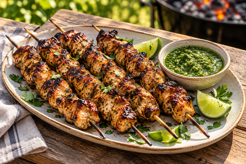 BBQ Chicken Skewers With Green Salsa