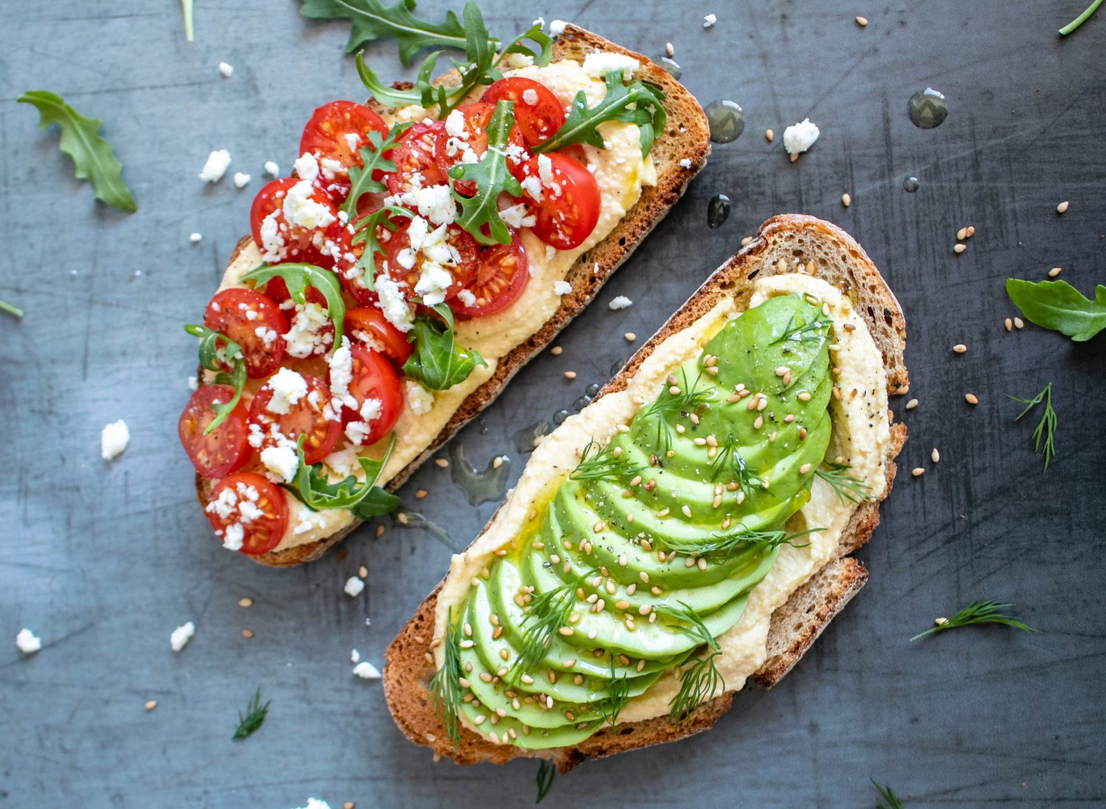 Hummus Toast with Avocado and Cherry Tomato