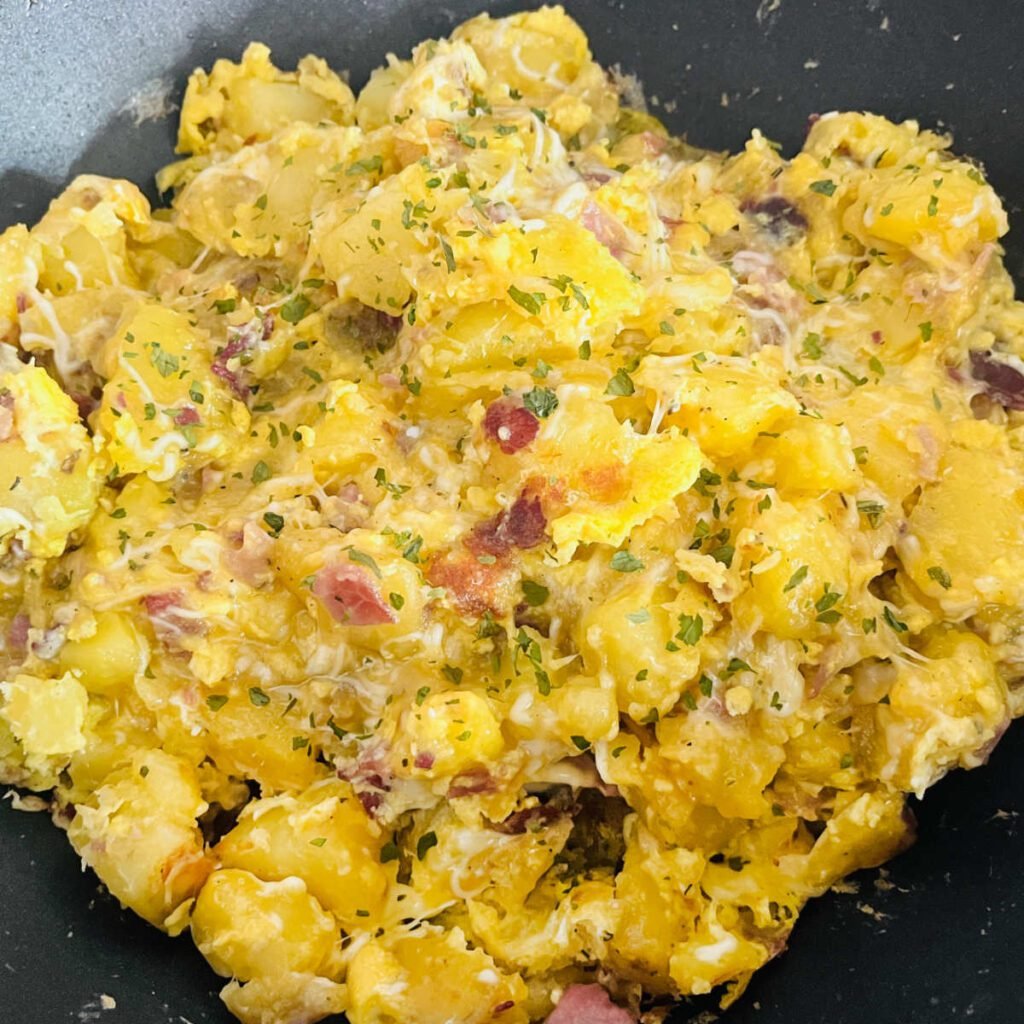 Ham, egg, potato and cheese scramble