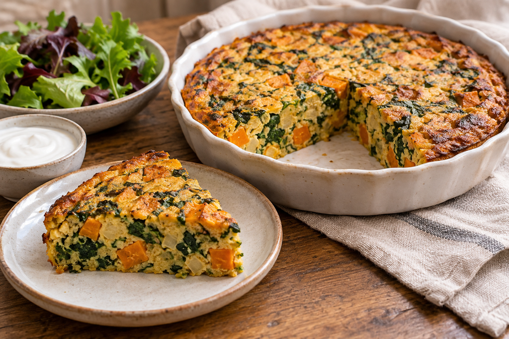 Spinach and Sweet Potato Chickpea Quiche