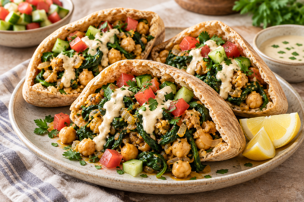 Chickpea and Spinach Breakfast Pitas