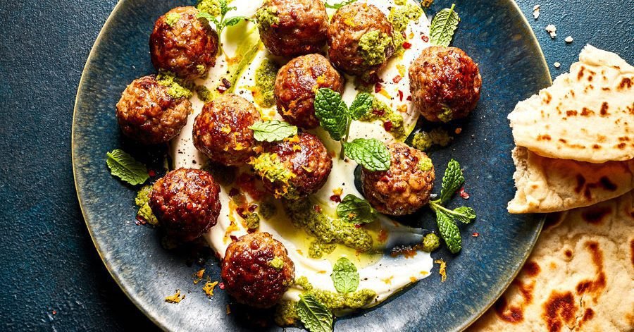 Zesty lamb meatballs with ricotta and mint shatta