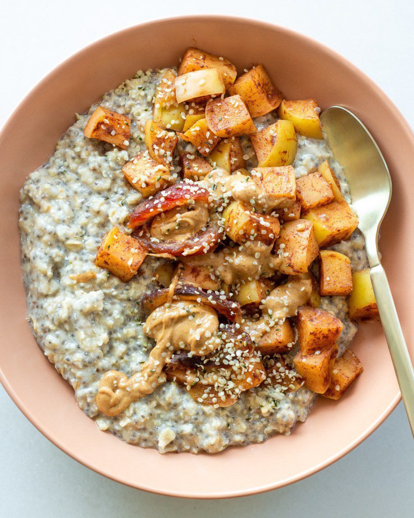 Apple Miso Oatmeal (with egg whites and all the toppings) - Justine Doiron
