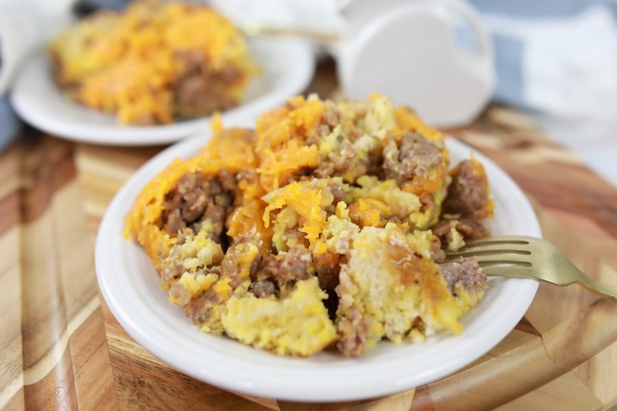 Breakfast Bake with Sausage,Eggs, and Waffles (The perfect meal)