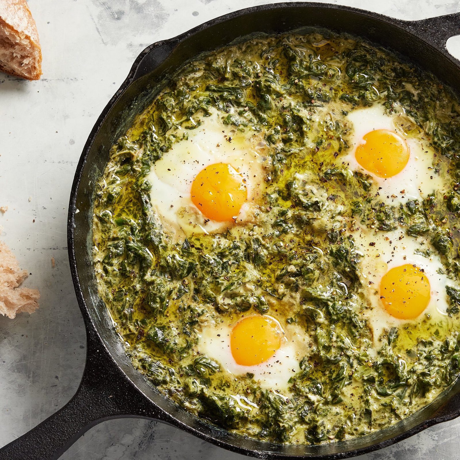One-Pan Creamed Spinach With Eggs