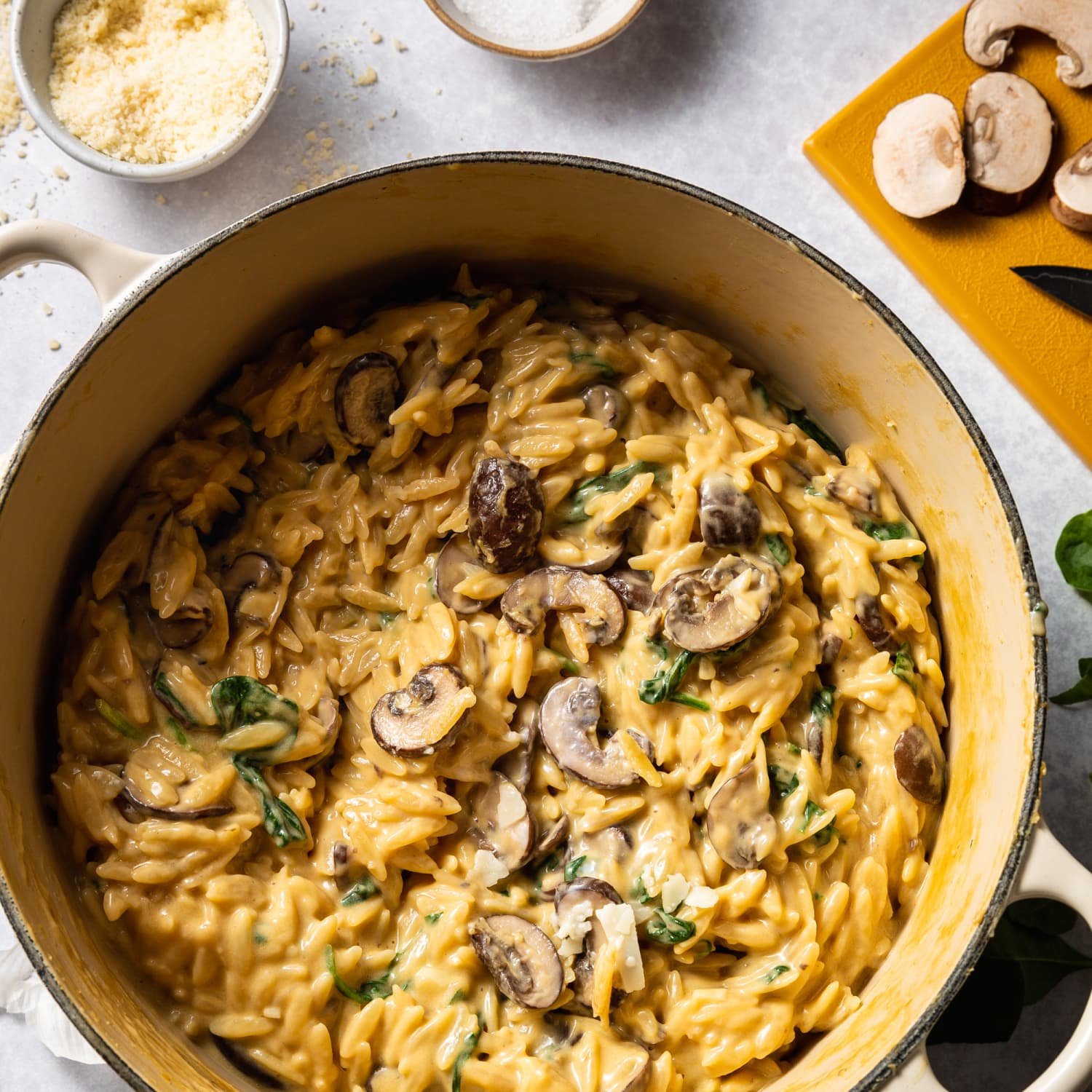 One-Pot Creamy Mushroom and Spinach Orzo