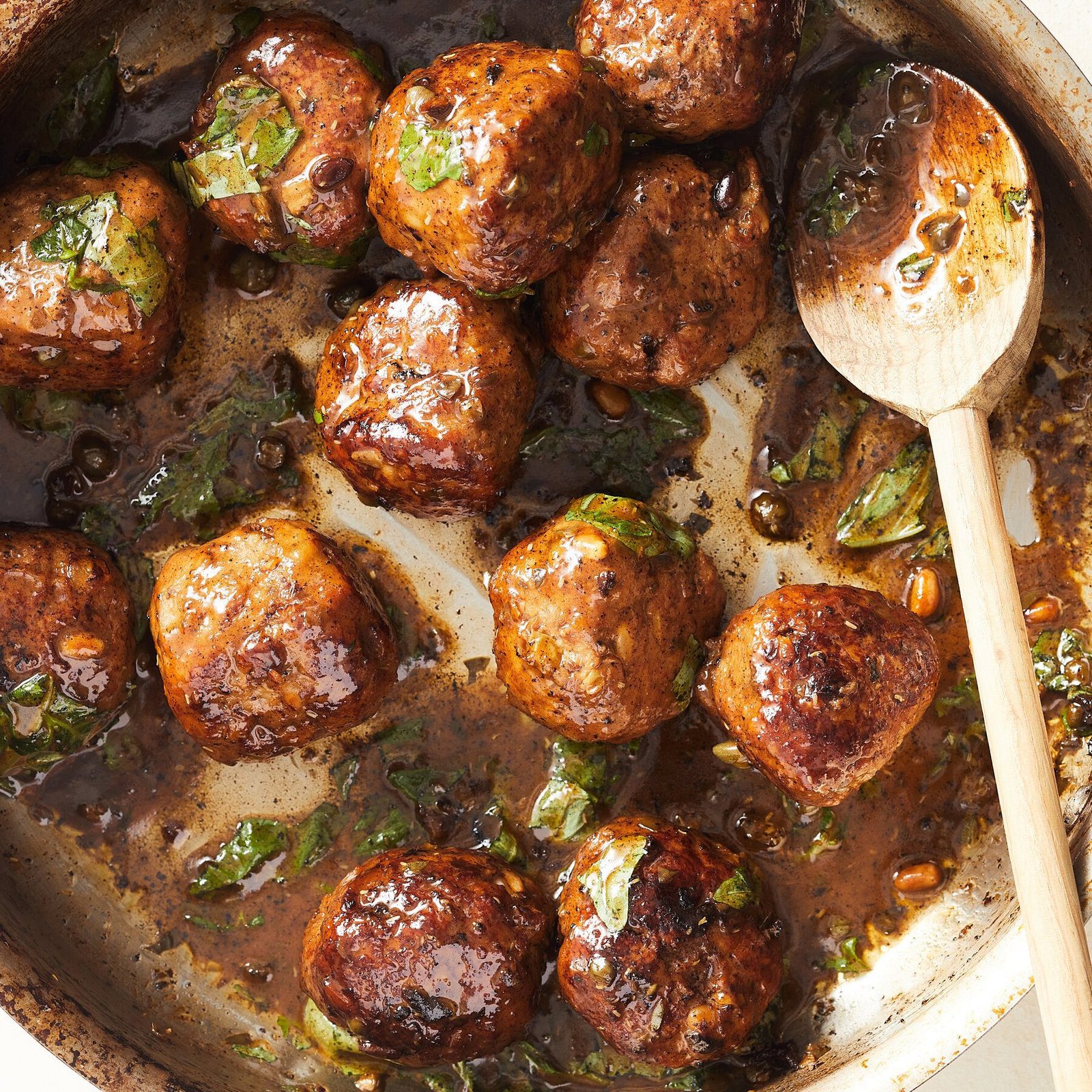 Glazed Lamb Meatballs With Golden Raisins and Pine Nuts