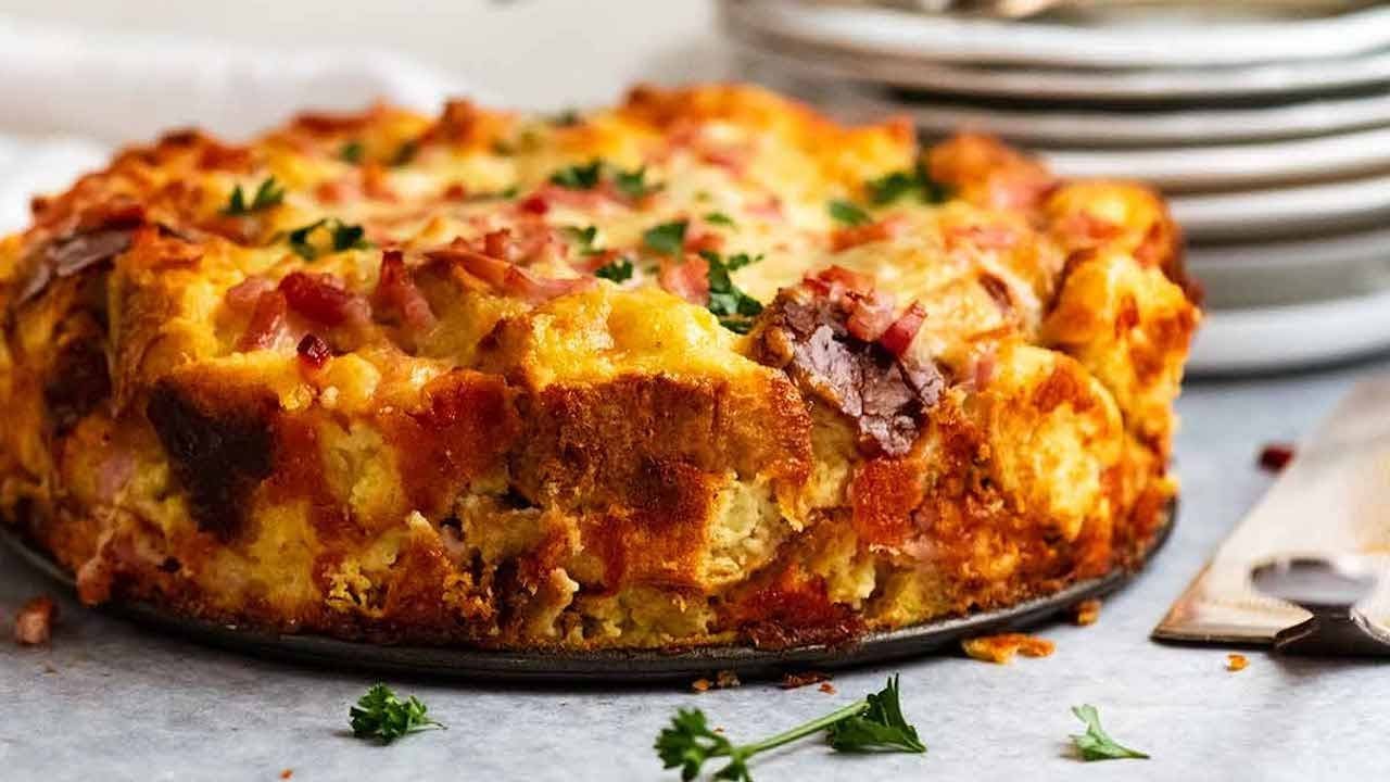 Cheese and Bacon Strata Cake (Breakfast Casserole!)