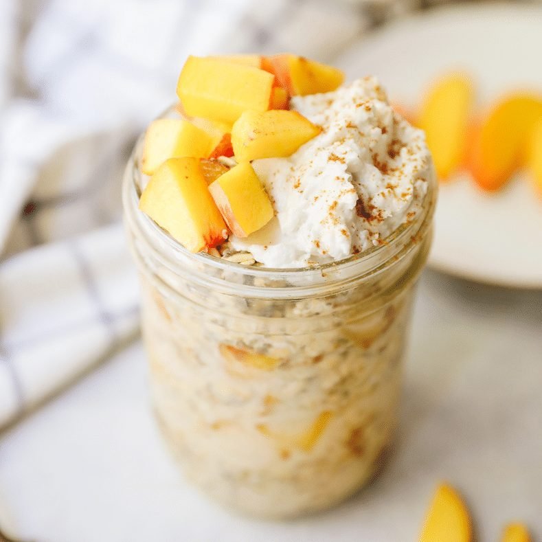 Peaches and Cream Overnight Oats [Dairy-Free] - The Healthy Maven