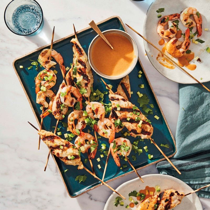 Grilled chicken and shrimp satay