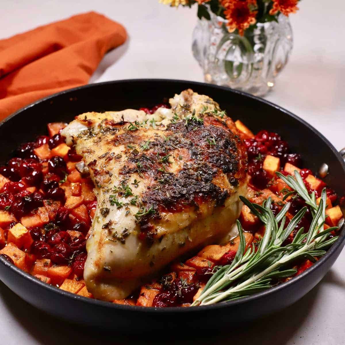 Roasted Turkey Breast with Sweet Potatoes and Cranberries Recipe