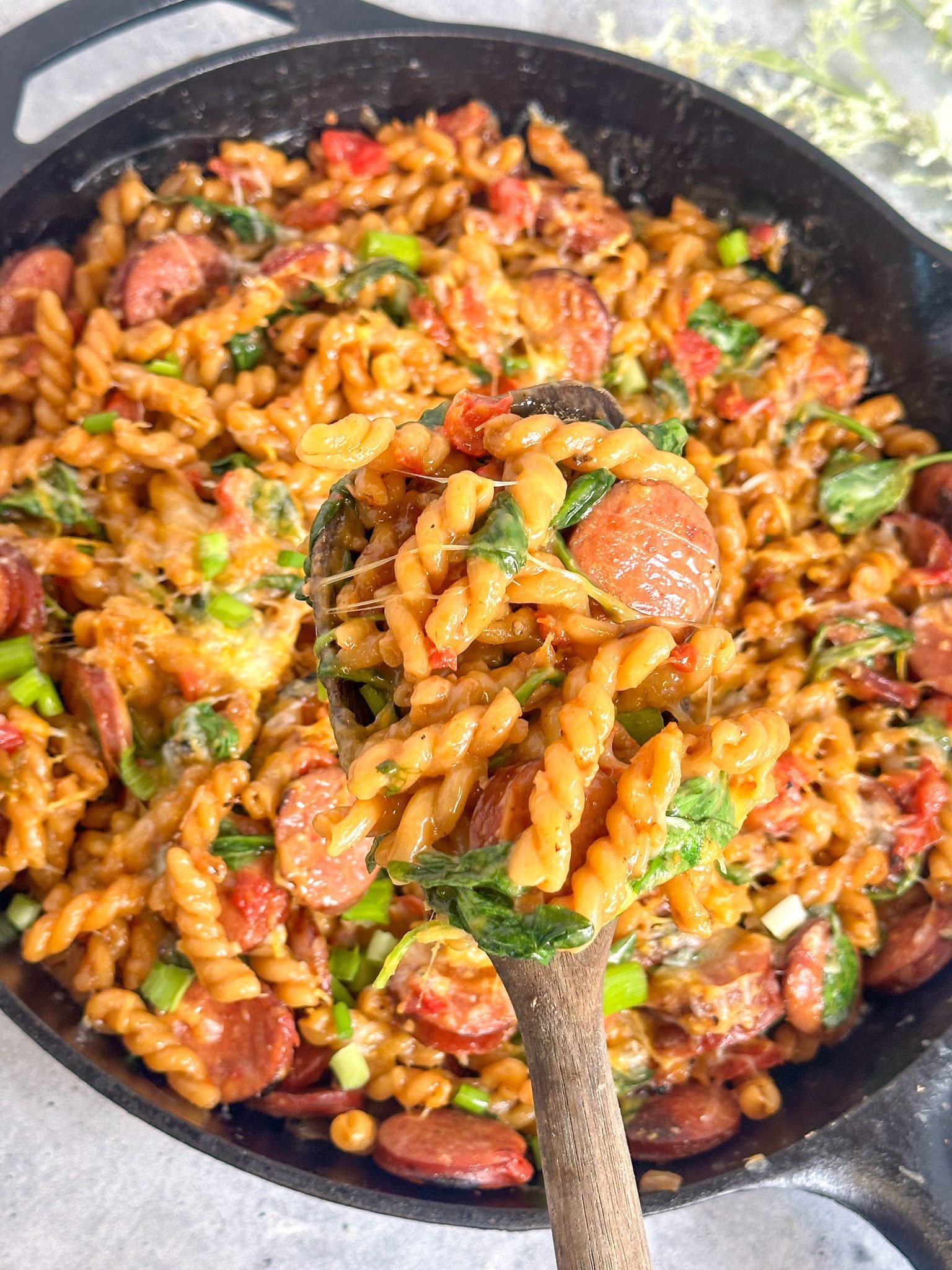 Cheesy Smoked Sausage Pasta with Spinach (Easy One-Skillet Meal)