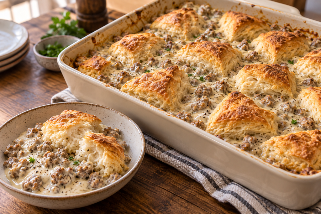 Biscuits and Sausage Gravy Breakfast Bake