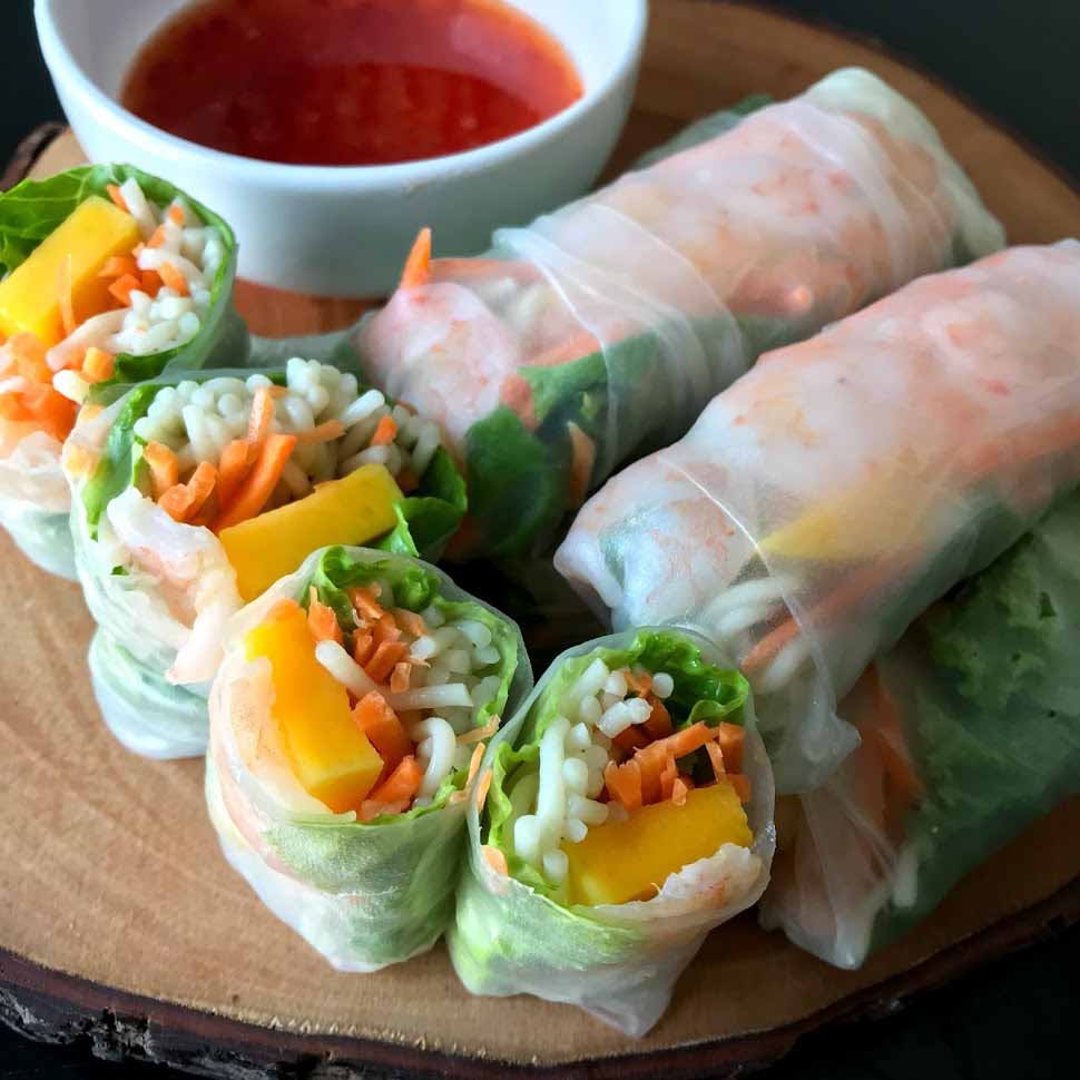 Mango Shrimp Spring Rolls With Brown Rice Wrappers - Healthy Thai Recipes