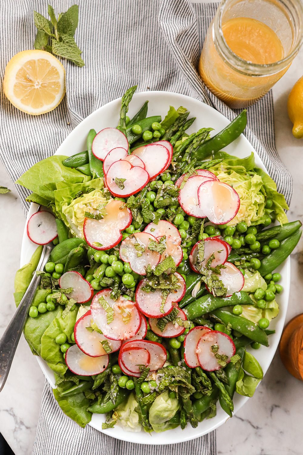 Asparagus and Pea Salad with mint and radishes