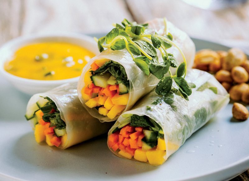 Summer Rolls with Mango Lime & Mint Dipping Sauce - Young and Raw