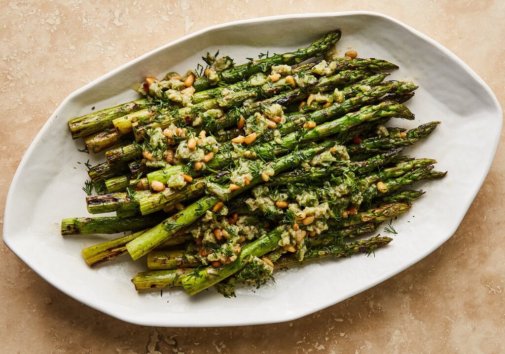 Grilled Asparagus With Miso and Olives Recipe